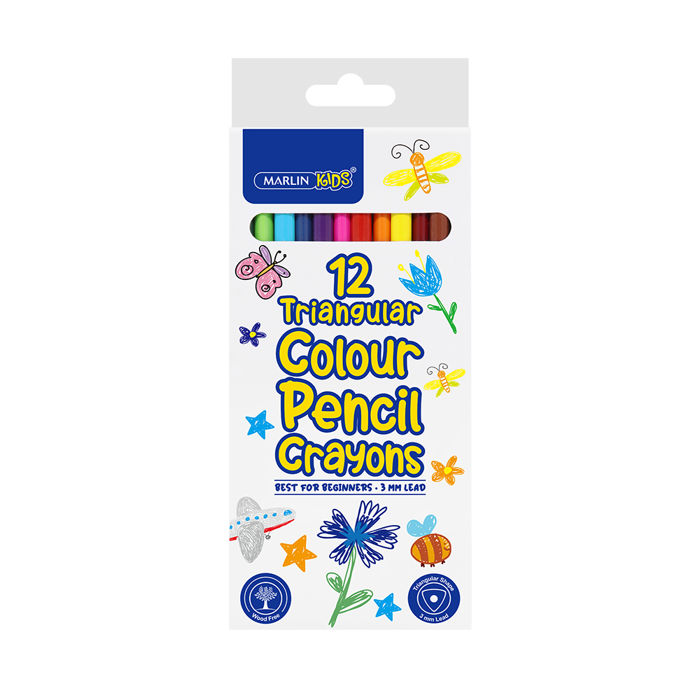 Marlin Kids Colour Pencils 12's Long Triangular Marlin Kids Colour Pencils 12's Long Triangular - Image 1