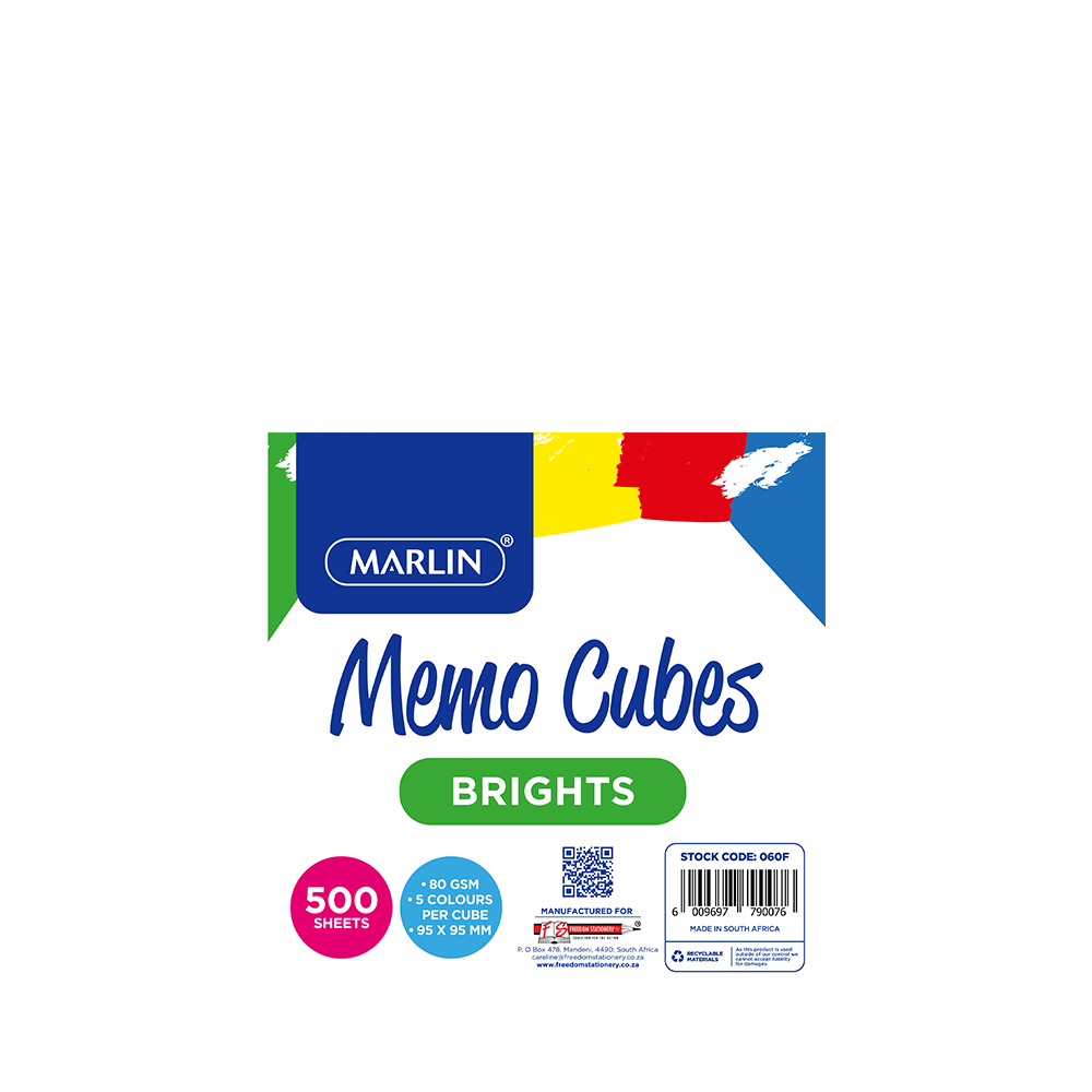 Marlin Memo Cubes Assorted Brights 100 x 100mm (5 Colours per Cube) Marlin Memo Cubes Assorted Brights 100 x 100mm (5 Colours per Cube) - Image 1